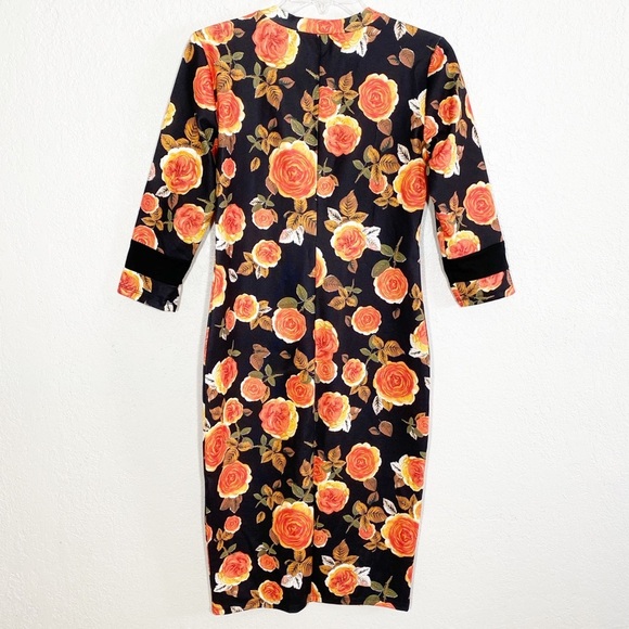 ZARA Black Orange Floral Midi Bodycon Dress, S - Picture 4 of 7